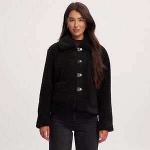 Noize Frieda Short Length Vegan Sherpa Coat in Black Size S NWT